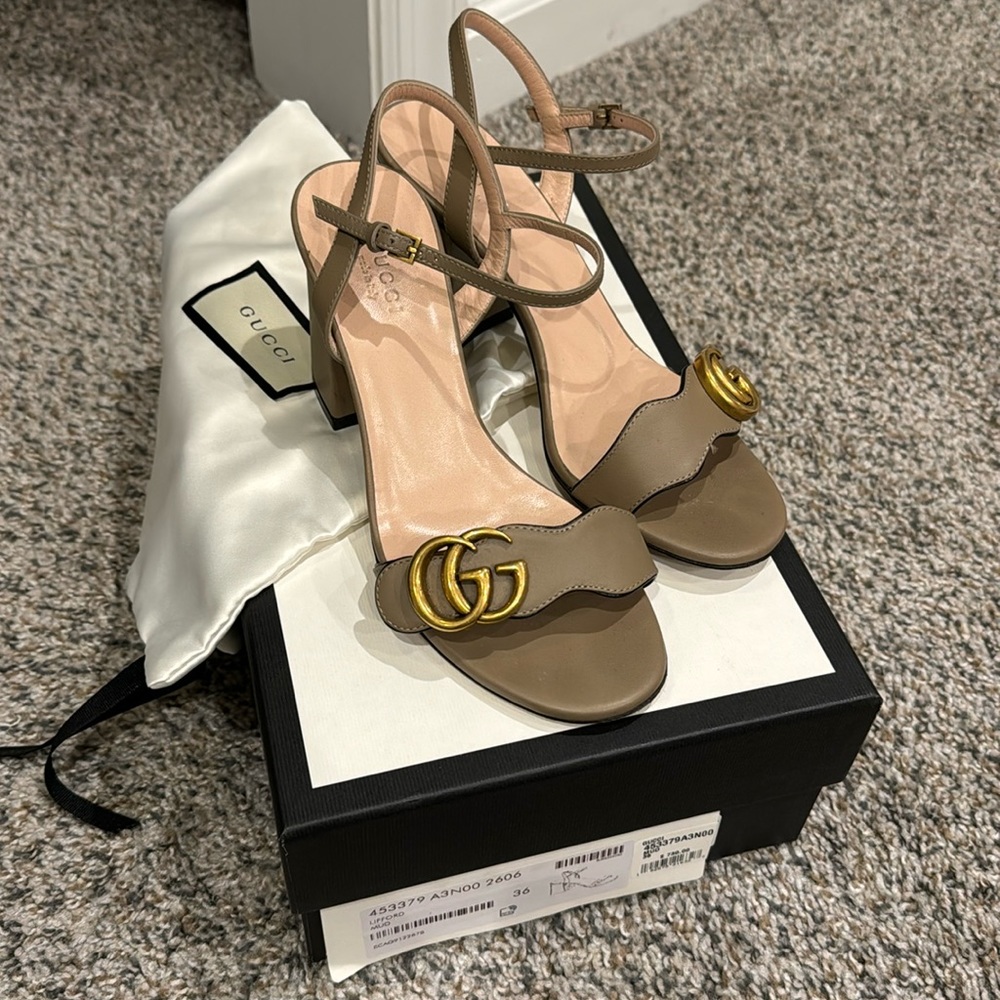 Gucci Leather Mid Heel Sandal